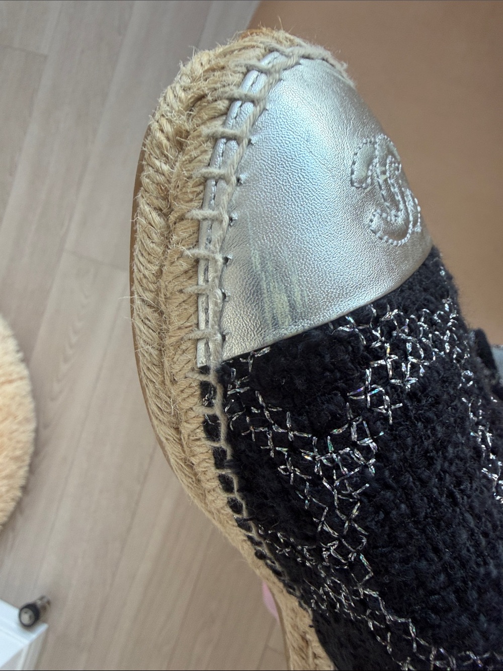 CHANEL Black Tweed Flats with Silver Cap Toe - Picture 13 of 14